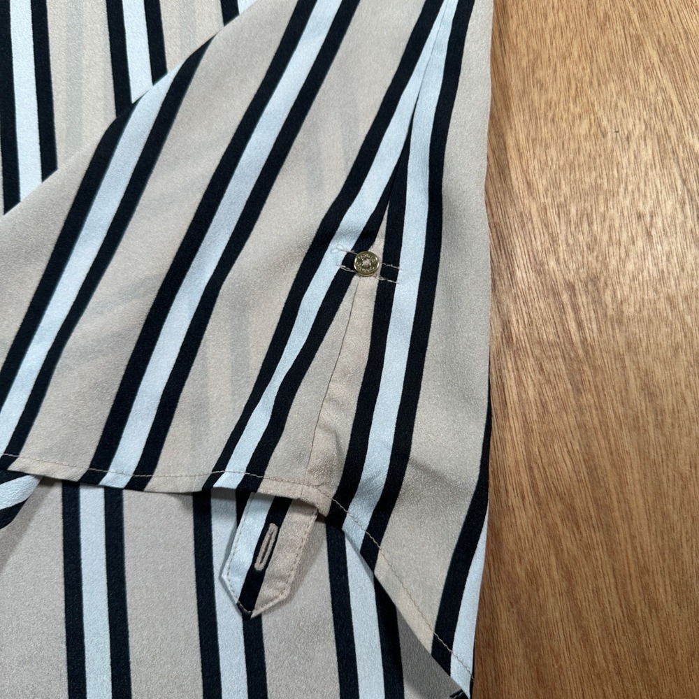 Calvin Klein Blouse Women XL Beige Black White Striped Short Sleeve M9FAZ678 - Picture 5 of 9